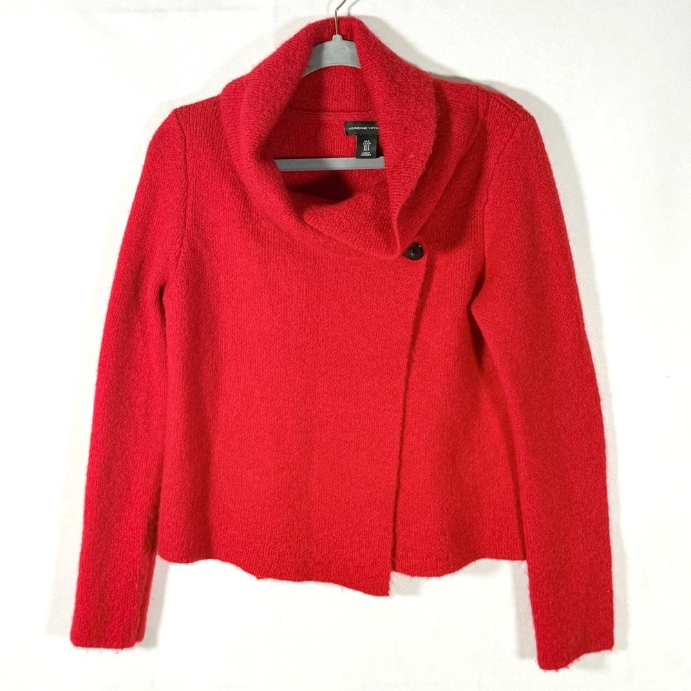 Adrienne Vittadini Red Knit Button Cowl Neck Long Sleeve Cardigan Top y2k preppy